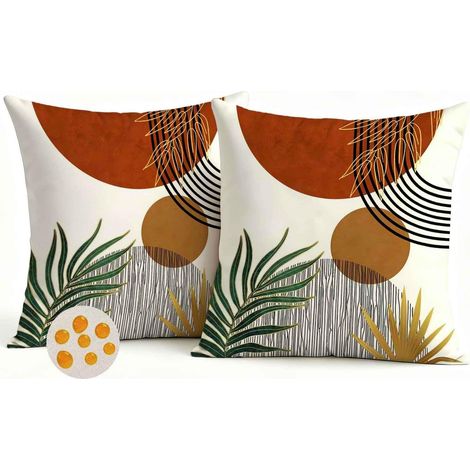 Housse de Coussin Canapé 40 x 40 Orange Exterieur Impermeabl Boho Minimalistes Housse Coussin Abstraites Géométriques Décoratif Taie d'oreiller pour Chambre Sofa Jardin Decoration Lot de 2 (1/5)