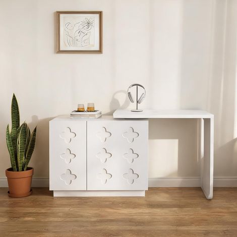 Bureau d'angle modulable blanc avec rangement 110 cm en MDF (1/5)