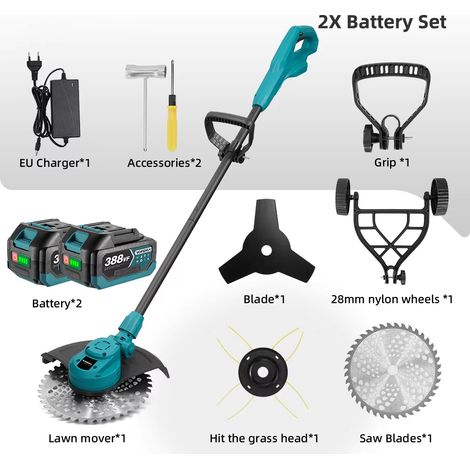 Tondeuse électrique 10 pouces technologie sans balais – Sans fil, déshérage et tonte, broche batterie 18V – Lot de 2 batteries incluses