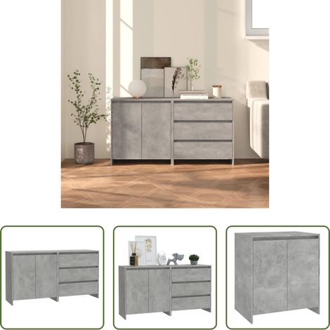 Holzwerkstoff -  2-tlg. Sideboard Betongrau Holzwerkstoff (1/5)