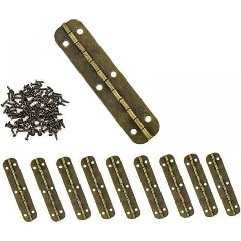 Lot de 10 mini charnières vintage en laiton pour meubles, tiroirs, portes, armoires, boîtes à bijoux, 65 x 15 mm avec 60 vis (couleur bronze) (1/5)