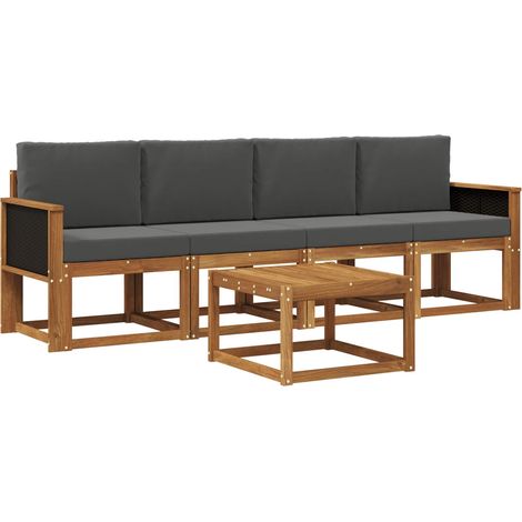 Set di divani da esterno con cuscino 4 pz Salotto da Giardino Naturale e Antracite (1/5)