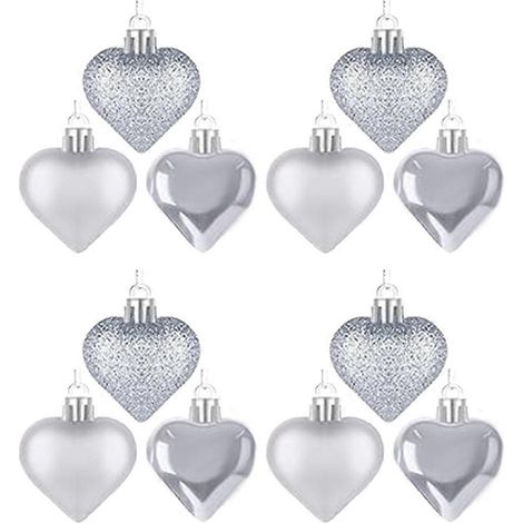 Ornements en forme de cœur pour la Saint-Valentin, boules suspendues classiques en forme de cœur argentées, décoration de cœur pour la Saint-Valentin (1/5)