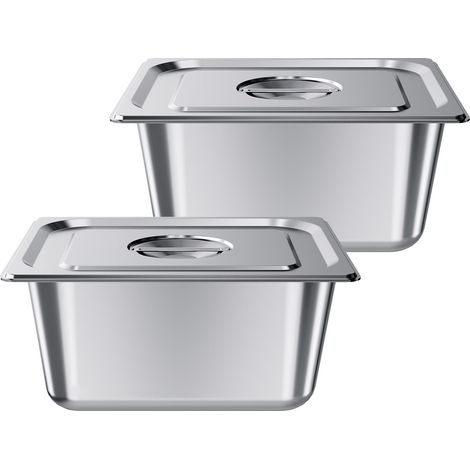 Mophorn Gastronormbehälter Hotelpfanne (1/2-Größe) 2 Stk. 9 L, wiederverwendbare Behälter (148 mm tief), rostfreie Catering-Aufbewahrung, Panierschale Speisebehälter mit Deckel für Party und Buffet