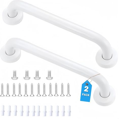 2 barres d'appui de sécurité pour salle de bain, poignées antidérapantes en acier inoxydable, barre de maintien pour WC et salle de bain, barre de douche pour personnes âgées/enfants, 30 cm (blanche) (1/5)