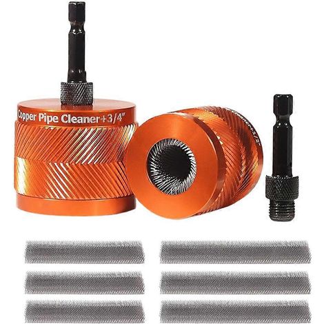 1 jeu de 1 nettoyeur de tuyaux en cuivre et métal de 1/2 et 3/4 pouces, avec tige hexagonale de 1/4 pouce et 6 brosses de rechange pour outil de nettoyage électrique. (1/5)