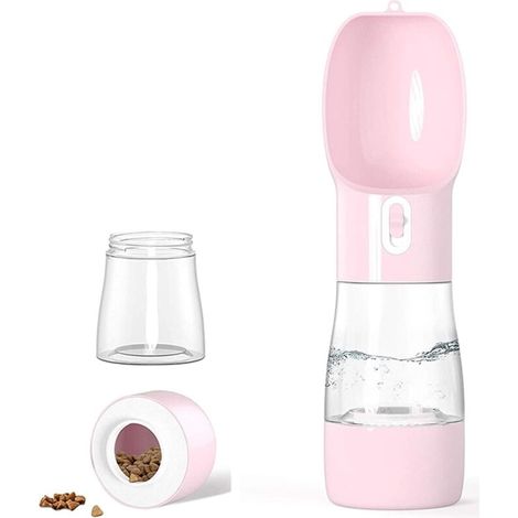 Bouteille d'eau de voyage pour chien - Distributeur portable pour chien et chat pour la marche, les voyages, la randonnée - Récipient extérieur multifonctionnel (Rose) (1/5)