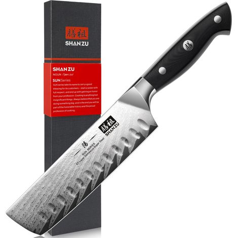 Couteau Nakiri 16,5 cm, Couteau à Légumes Couteau de Cuisine Chef Damas en Acier (AUS-10) Japonais, Poignée Ergonomique G10 (1/5)