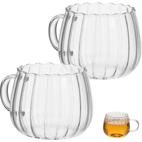 Lot de 2 tasses en verre transparent avec anse, multifonctionnelles et résistantes aux hautes températures, idéales pour le café, le thé et la soupe. (1/5)
