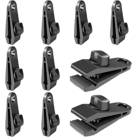 10 pièces Clips TARP pour Tente, Clips de bâche pour bâches, Pinces de Tente de Camping à Vent, Accessoire de Clip de Vent Solaire (Noir) (1/5)