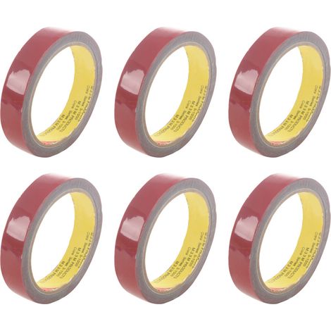 Adecuado para 6 rollos de cinta de espuma de doble cara súper resistente, ultraduradera, apta para automóviles, roja, 20 mm x 3 m.