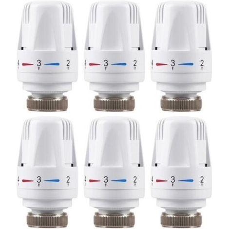 Lot de 6 Tête de Thermostatique M30 x 1,5, Valves Thermostatiques pour Radiateur, Tête de Remplacement de Vanne de Thermostat de Radiateur pour Maison Bureau