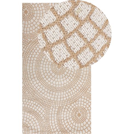 Alfombra de yute beige blanco 80 x 150 cm patrón geométrico tejido plano Ariba