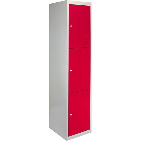 Metal Storage Lockers - Three Doors, Flatpacked, Red (1/5)