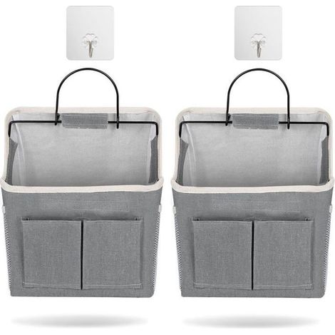 2 Sacs de Rangement Suspendus 5 Compartiments - Organiseur Toile Pliable avec Crochets - Chambre/Salle de Bain/Bureau (1/5)