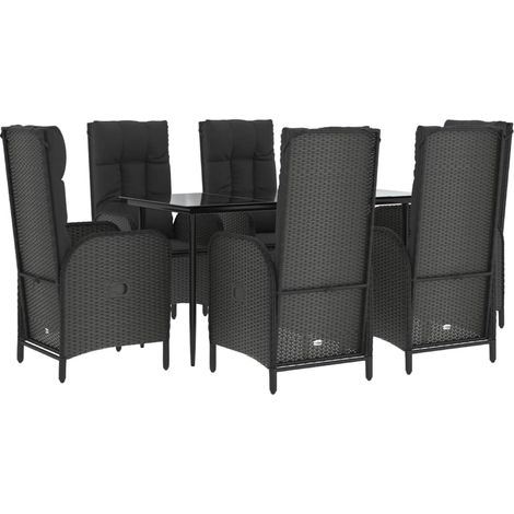vidaXL Ensemble à manger de jardin coussins 7pcs Noir Résine tressée (1/5)
