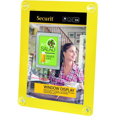 SECURIT - Lavagna con Ventose - Per Superfici in Vetro - Per Bar, Ristoranti, Pub, Negozi - Formato A4 - Double Face - Colore Giallo (1/2)