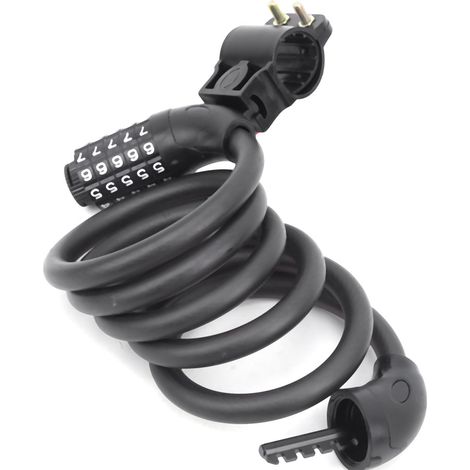 Cadenas à code 5 chiffres antivol vélo VTT portable 1,5 m avec protection disque frein