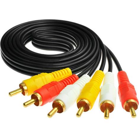 1 Câble RCA 3 Connecteurs, Plaqué Or 24 Carats, Audio Vidéo Composite, Pour TV DVD Magnétoscope