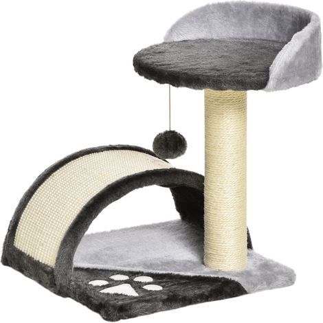 Tour à chat 46 cm avec cachette, balle de jeu, corde en sisal, plateforme surélevée, arbre à griffer pour chats jusqu'à 4 kg, gris foncé (1/5)