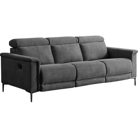 Lund-Canapé 3 places avec 2 fauteuils inclinables manuels en tissu anthracite
