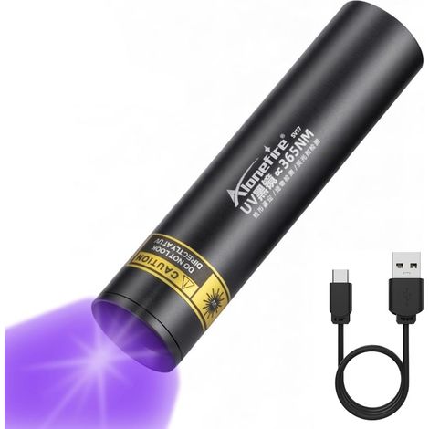 Mini linterna LED UV SV57 de 3 W (365 nm), recargable, luz negra UV, mini detector de orina para resina, fluoresceína y minerales, con indicador de carga y batería integrada. (1/5)