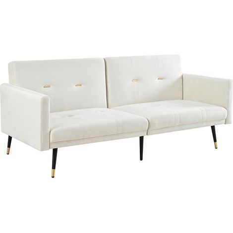 Sofá cama 2 plazas de terciopelo beige con respaldo reclinable (1/5)
