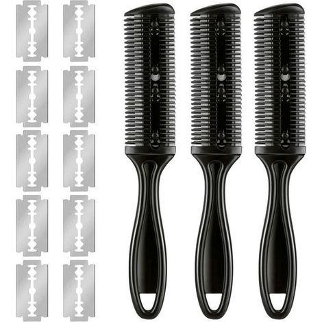 3 Peignes à Lame Rasoir Double Face avec 10 Lames en Acier Inoxydable pour Coupe de Cheveux
