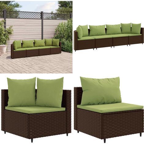 Salon de jardin 4 pcs avec coussins marron résine tressée - Ensemble Salon De Jardin - Canapé Extérieur - Meuble De Jardin - Résine Tressée - Fauteuil De Jardin - Home & Living (1/5)