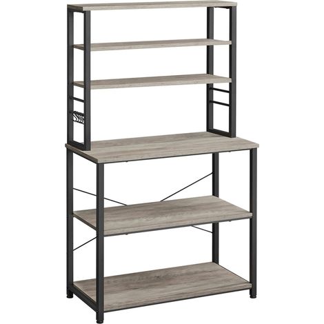 Scaffale da cucina con ripiani portaoggetti 6 ganci struttura in metallo per utensili forno a microonde stile industriale 80 x 40 x 167 cm grigio 120005650