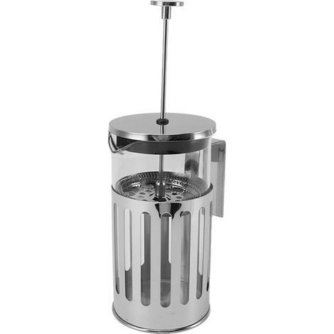 Cafetière à piston en verre borosilicate haute résistance et acier inoxydable 304 résistant à la chaleur, idéale pour la maison, le camping et les voyages, 1000 ml, couleur argent. (1/5)
