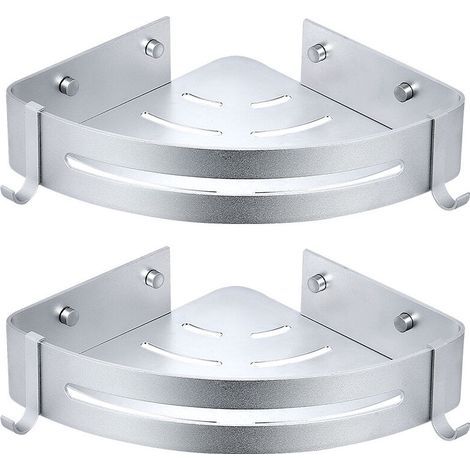 2 Pieces Corner Shower Shelf, No Drilling Bathroom Shelf Shower Storage Basket Aluminum Wall Mounted Adhesive Shower Caddy Organizer for Shampoo (Triangle) (1/4)