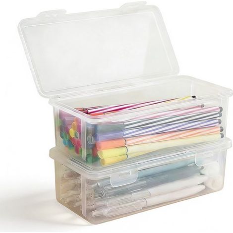 Astuccio con coperchio a ribalta - in plastica - grande capacità - impilabile - set da 2 - trasparente (1/5)
