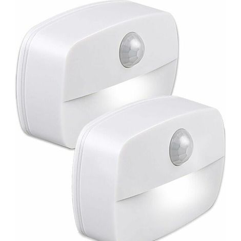 Juego de 2 luces nocturnas LED con sensor de movimiento, apliques de pared, luces de armario con sensor de movimiento, luces de seguridad para escaleras, pasillo, baño, cocina y armario. (1/4)
