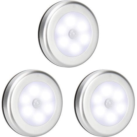 Set di 3 luci notturne a LED con sensore di movimento - Luce notturna per cameretta - Funzionamento a batteria - Sensore wireless - Per bambini e neonati - Luce bianco-argento (1/5)