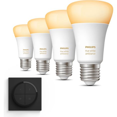 Philips Hue Kit d'extension E27 avec 4 Ampoules Standard Lumière blanche chaude à froide - Incl. 1 Interrupteur à cadran (Noir) - White Ambiance (1/5)
