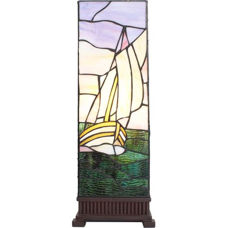 Lampe de Bureau en Verre et Polyrésine Motif Voilier Beige et Violet E14 18x18x48 cm - PANGIVO (1/3)