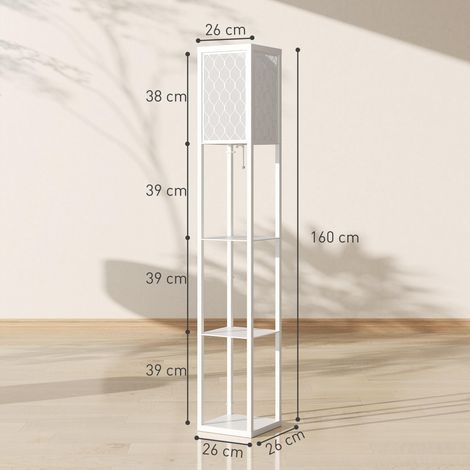 Lampadaire moderne 2 en 1 avec 3 étagères, douille E27, 26 x 26 x 160 cm, blanc (1/5)