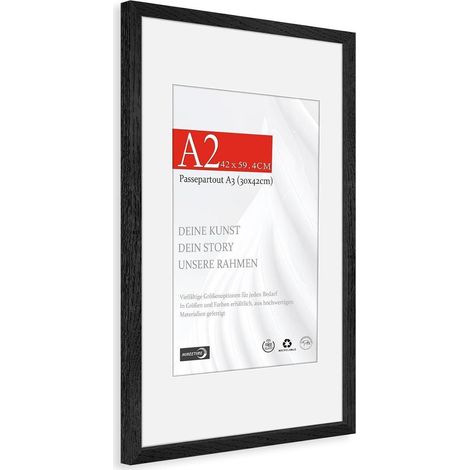 Bilderrahmen A2 (42x59,4cm) Naturholz Eiche Schwarz mit Passepartout A3 (1/5)