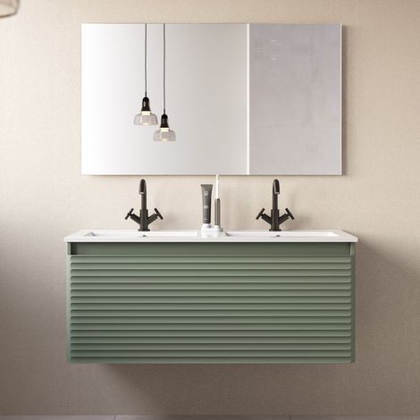 Meuble de salle de bain 120cm double vasque - 2 tiroirs - vert - SUZA