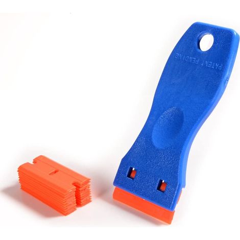 Grattoir, Verre Grattoir Vitrocéramique Plaque Grattoir avec 10 raclettes de en plastique, pour enlever les étiquettes, a colle, la peintureAutocollants et décalcomanies, bleu