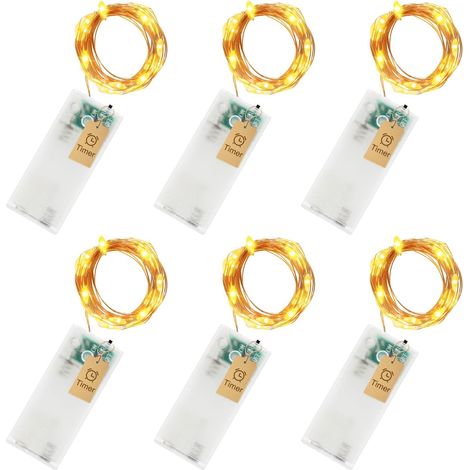 Guirlande Lumineuse - 3 m - 30 LED Blanc Chaud - Minuterie Intégrée 6H/18H - IP65 - Piles AA - Pour Intérieur Extérieur - Lot de 6