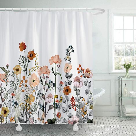 200 x 230 cm Duschvorhang mit grünem Blumenmuster, wasserdichter bedruckter Duschvorhang, inklusive 12 Haken, Badezimmeraccessoire.