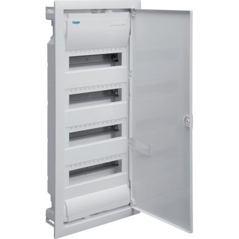 Hager – Coffret encastré Volta 48 modules – 4 rangées – Fixation encastrée – IP30 – Classe II – Avec découpe – 89 mm profondeur