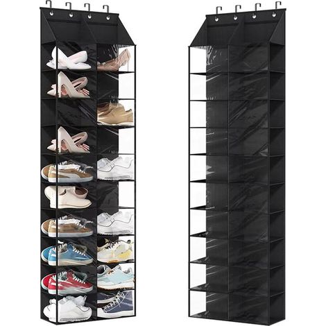 20 Poches Porte-Chaussures Suspendu,52.519.5163CM,Poche de Rangement Suspendue,au-Dessus de la Porte,Armoire Murale,Organisateur suspendu,Grandes Poches en Maille Noires pour Chambre à Coucher,Salon,S (1/5)