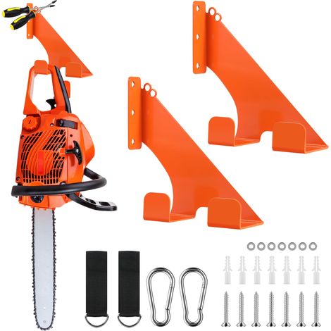 Lot de 2 supports muraux universels pour tronçonneuse - Revêtement en caoutchouc anti-rouille - Pour garage, abri de jardin (1/5)