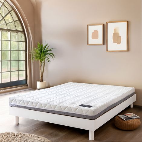 Ensemble matelas ferme mousse Tranquillité 2.0 + Sommier kit adulte en bois massif blanc 160x200 - Tranquillité 2.0