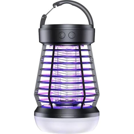 Lampada da campeggio 3 in 1 con funzione repellente per zanzare, portatile e ricaricabile, luminosità regolabile (nero). (1/3)