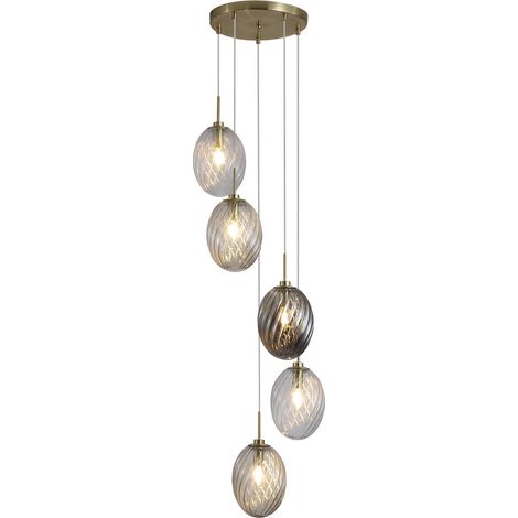 Searchlight Whirl Suspension à 5 lumières, laiton satiné, verre dépoli, 5 douilles E14 (1/5)