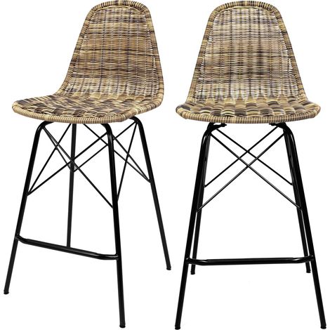 Set de 2 taburetes para isla de cocina tejida marrón 63 cm - Tiptur (1/4)
